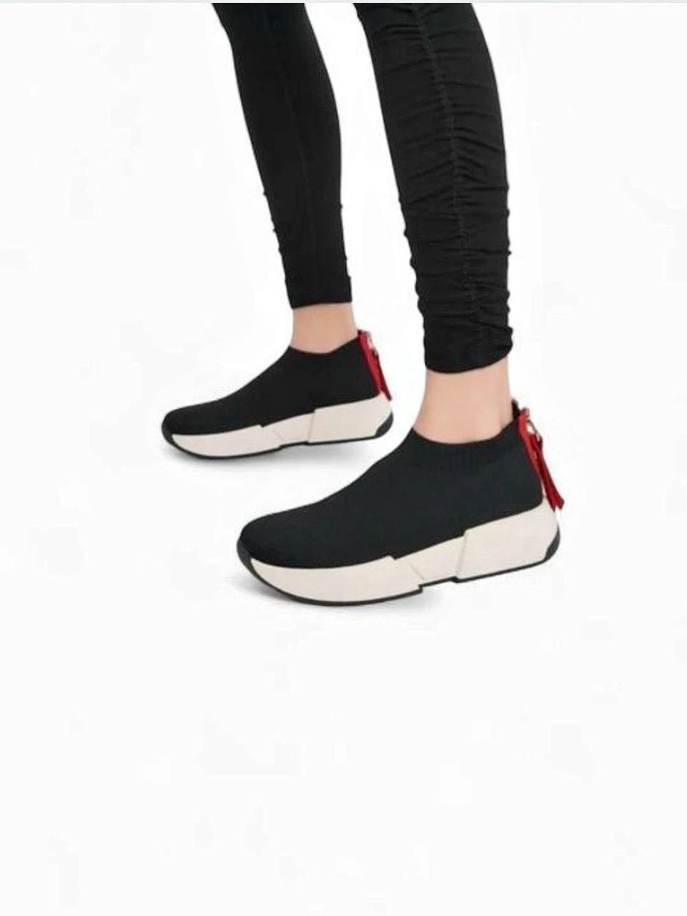 DKNY Marcel Knit Sock Sneaker Back Zip Women's Black Sneakers shoes slip-on 8.5